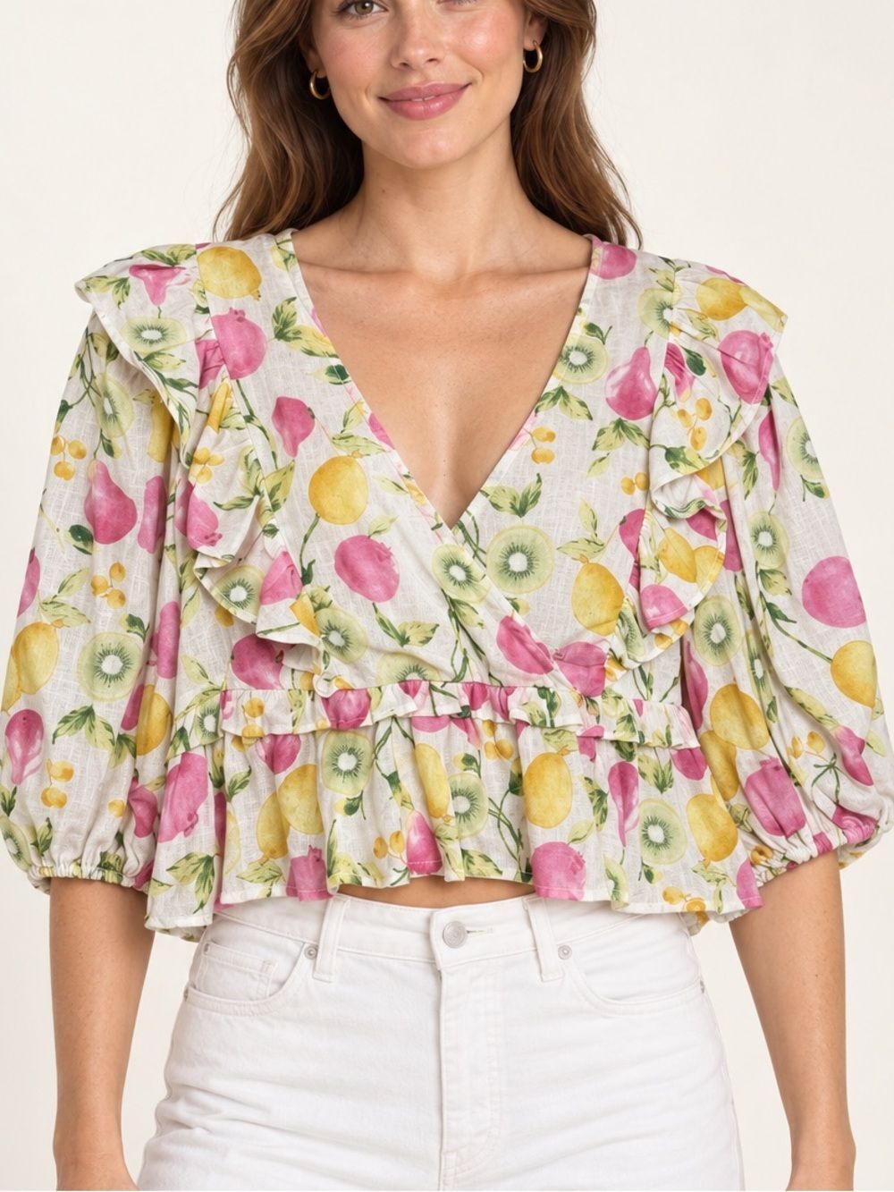 En Saison Fruit Print Crop Top Sz. L